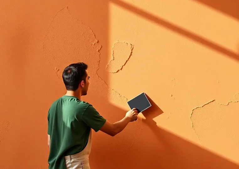 Application d'un enduit décoratif à la lisseuse sur un mur