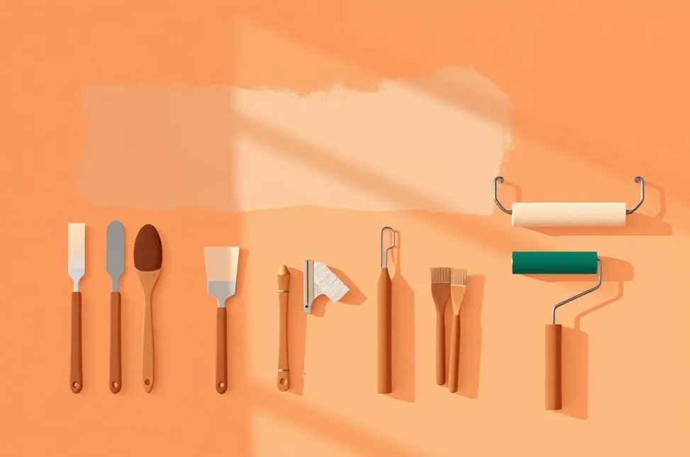 Outils de peinture disposés dans l'ordre des étapes du chantier